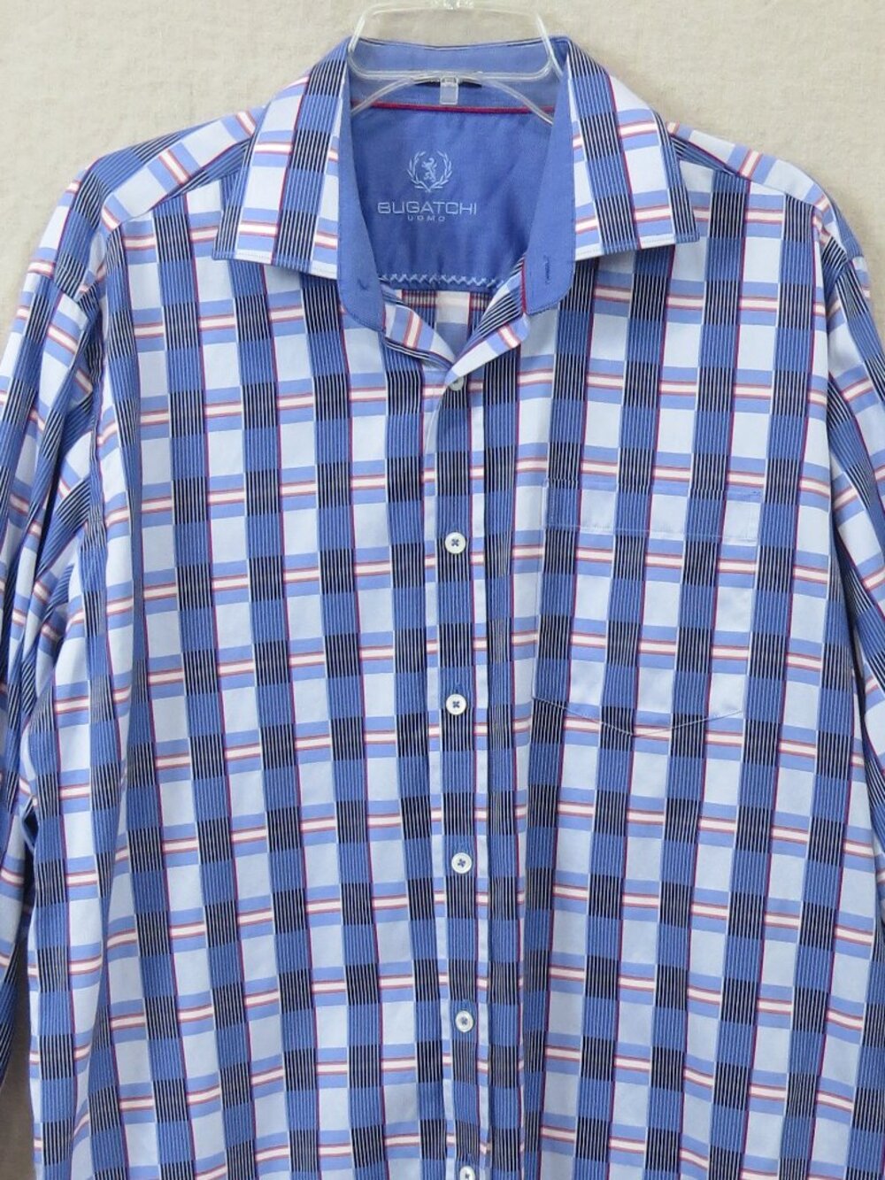 BUGATCHI Men's Button Down Shirt, Cotton SIZE Large Blue, Red, Plaid